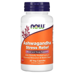 Ашвагандха, Ashwagandha Stress Relief, Now Foods, для зняття стресу, 60 вегетаріанських капсул