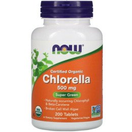 Хлорела, Chlorella, NOW Foods, сертифікована, органічна, 500 мг, 200 таблеток