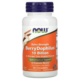 Пробіотики Дофілус, Berry Dophilus, Now Foods, екстра сила, смак ягід, 50 жувальних таблеток