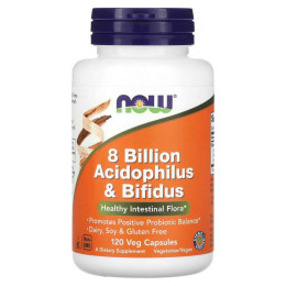 Пробіотик, Acidophilus & Bifidus, NOW Foods, 8 млрд КУО, 120 вегетаріанських капсул