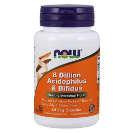 Пробіотик, Acidophilus & Bifidus, Now Foods, 8 млрд КУО, 60 вегетаріанських капсул