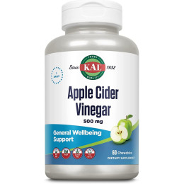 Яблочный уксус, Apple Cider Vinegar, KAL, вкус зеленого яблока, 500 мг, 60 жевательных таблеток