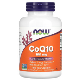 Коэнзим Q10 (CoQ10), Now Foods, с ягодами боярышника, 100 мг, 180 вегетарианских капсул