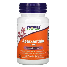 Астаксантин, Astaxanthin,  NOW Foods, 4 мг, 60 вегетарианских гелевых капсул