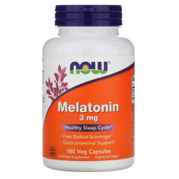 Мелатонін, Melatonin, Now Foods, 3 мг, 180 вегетаріанських капсул