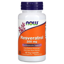 Ресвератрол, Resveratrol, NOW Foods, 200 мг, 60 вегетаріанських капсул