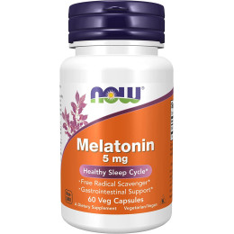Мелатонин, Melatonin, Now Foods, 5 мг, 60 вегетарианских капсул