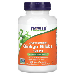 Гинкго Билоба, Ginkgo Biloba, Now Foods, двойная сила, 120 мг, 200 вегетарианских капсул