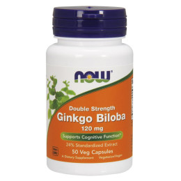 Гинкго Билоба, Ginkgo Biloba, Now Foods, двойная сила, 120 мг, 50 вегетарианских капсул