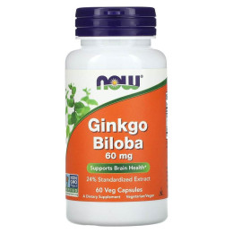 Гінкго білоба, Ginkgo Biloba, NOW Foods, 60 мг, 60 вегетаріанських капсул
