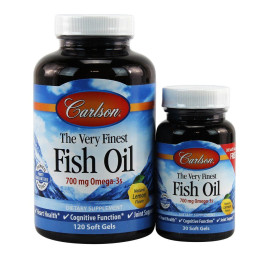 Рыбий жир, The Very Finest Fish Oil, Carlson, вкус лимона, 700 мг, 120 + 30 гелевых капсул