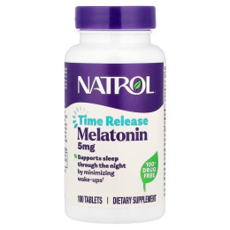 Мелатонін, Melatonin, Natrol, повільне вивільнення, підвищена сила дії, 5 мг, 100 таблеток