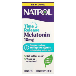 Мелатонин, Melatonin, Natrol, медленное высвобождение, 10 мг, 60 таблеток
