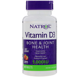Вітамін D3, Vitamin D3, Natrol, смак полуниці, 5000 МО, 90 таблеток