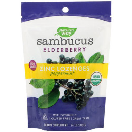 Леденцы для иммунитета, бузина, цинк + витамин C, Sambucus® Immune Lozenges, Nature's Way, перечная мята, 24 леденца