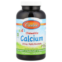 Жувальний кальцій для дітей, Kid's Chewable Calcium, Carlson, ваніль, 250 мг, 120 таблеток