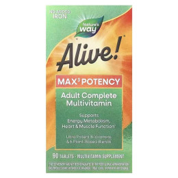 Мультивітаміни, 3 на день, Alive!® Max3 Potency, Nature's Way, без заліза, 90 таблеток