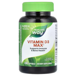 Вітамін D-3, Vitamin D3 Max, Nature's Way, максимальна сила, 125 мкг (5000 МО), 240 гелевих капсул