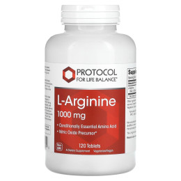 L-аргінін, L-Arginine, Protocol for Life Balance, 1000 мг, 120 веганських таблеток