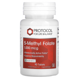 Метилфолат, 5-Methyl Folate, Protocol for Life Balance, 1000 мкг, 90 веганских таблеток