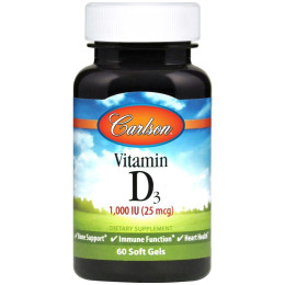 Вітамін D, Vitamin D, Carlson, 1000 МО, 60 гелевих капсул
