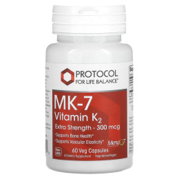 Вітамін К-2 (MK-7), MK-7 Vitamin K2, Protocol for Life Balance, додаткова сила, 300 мкг, 60 веганських капсул