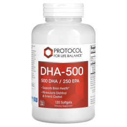 Докозагексаєнова кислота (ДГК), DHA-500, Protocol for Life Balance, 500 ДГК/250 ЕПК, 120 гелевих капсул