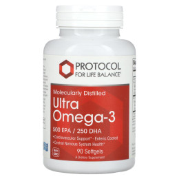 Омега-3 Ультра, Ultra Omega-3, Protocol for Life Balance, молекулярно-дистильована, 500 ЕПК/250 ДГК, 90 гелевих капсул