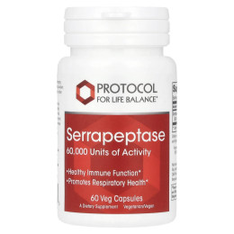 Серрапептаза, Serrapeptase, Protocol for Life Balance, 60 веганських капсул