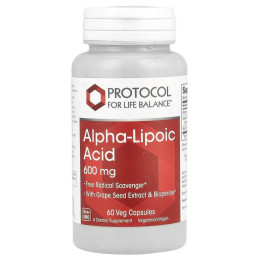 Альфа-липоевая кислота, Alpha-Lipoic Acid, Protocol for Life Balance, 600 мг, 60 вегетарианских капсул