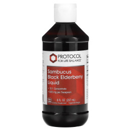 Черная бузина, Sambucus Black Elderberry Liquid, Protocol for Life Balance, жидкий концентрат, веган, 500 мг, 237 мл
