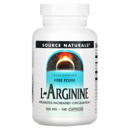 Аргінін, L-Arginine, Source Naturals, вільна форма, 500 мг, 100 капсул.
