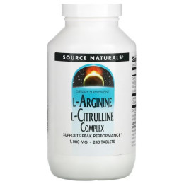 Аргінін, цитрулін (амінокислоти), L-Arginine L-Citrulline, Source Naturals, комплекс, 1000 мг, 240 таблеток