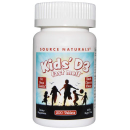 Витамин D3 для детей, Kids' D3, Source Naturals, быстрорастворимые, вкус ягод, 200 таб.