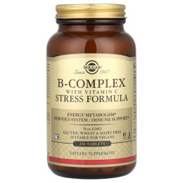 Комплекс вітамінів В + С, B-Complex with Vitamin C, Solgar, стрес формула, 250 таблеток