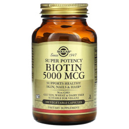 Біотин, Biotin, Solgar, 5000 мкг, 100 рослинних капсул