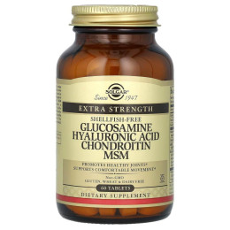 Глюкозамин, гиалуроновая кислота, хондроитин, МСМ, Glucosamine Hyaluronic Acid Chondroitin MSM, Solgar, 60 таблеток
