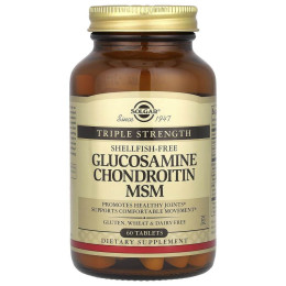 Глюкозамин хондроитин МСМ, Glucosamine Chondroitin MSM, Solgar, тройная сила, 60 таблеток
