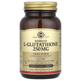 Глутатіон, L-Glutathione, Solgar, знижений, 250 мг, 60 рослинних капсул
