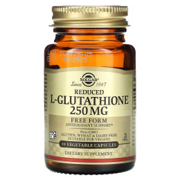Глутатион, L-Glutathione, Solgar, пониженный, 250 мг, 30 вегетарианских капсул