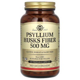 Подорожник, Psyllium Husks Fiber, Solgar, клетчатка шелухи, 500 мг, 200 вегетарианских капсул