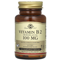 Рибофлавін (вітамін В2), Vitamin B2, Solgar, 100 мг, 100 вегетаріанських капсул