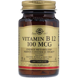 Вітамін В12 (ціанокобаламін) , Vitamin B12, Solgar, 100 мкг, 100 таблеток