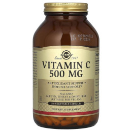Витамин С, Vitamin C, Solgar, 500 мг, 250 растительных капсул