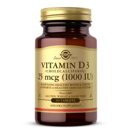 Вітамін D3 (холекальциферол), Vitamin D3, Solgar, 25 мкг (1000 МО), 90 таблеток