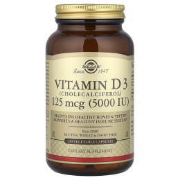 Вітамін D3 (холекальциферол), Vitamin D3, Solgar, 125 мкг (5000 МО), 240 вегетаріанських капсул