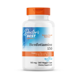 Бенфотиамин, Benfotiamine with BenfoPure, Doctor's Best, с BenfoPure, 150 мг, 360 веганских капсул