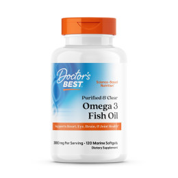 Риб'ячий жир омега-3, Omega 3 Fish Oil, Doctor's Best, очищений і прозорий, 2000 мг, 120 гелевих капсул з морською водою (1000 мг на капсулу)