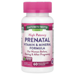 Витамины и минерали пренатальные, Prenatal Vitamin & Mineral Formula, Nature's Truth, высокоэффективная формула, 60 капсул быстрого высвобождения