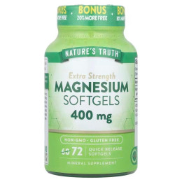 Магній, Magnesium, Nature's Truth, екстра сила, 400 мг, 72 гелевих капсул швидкого вивільнення